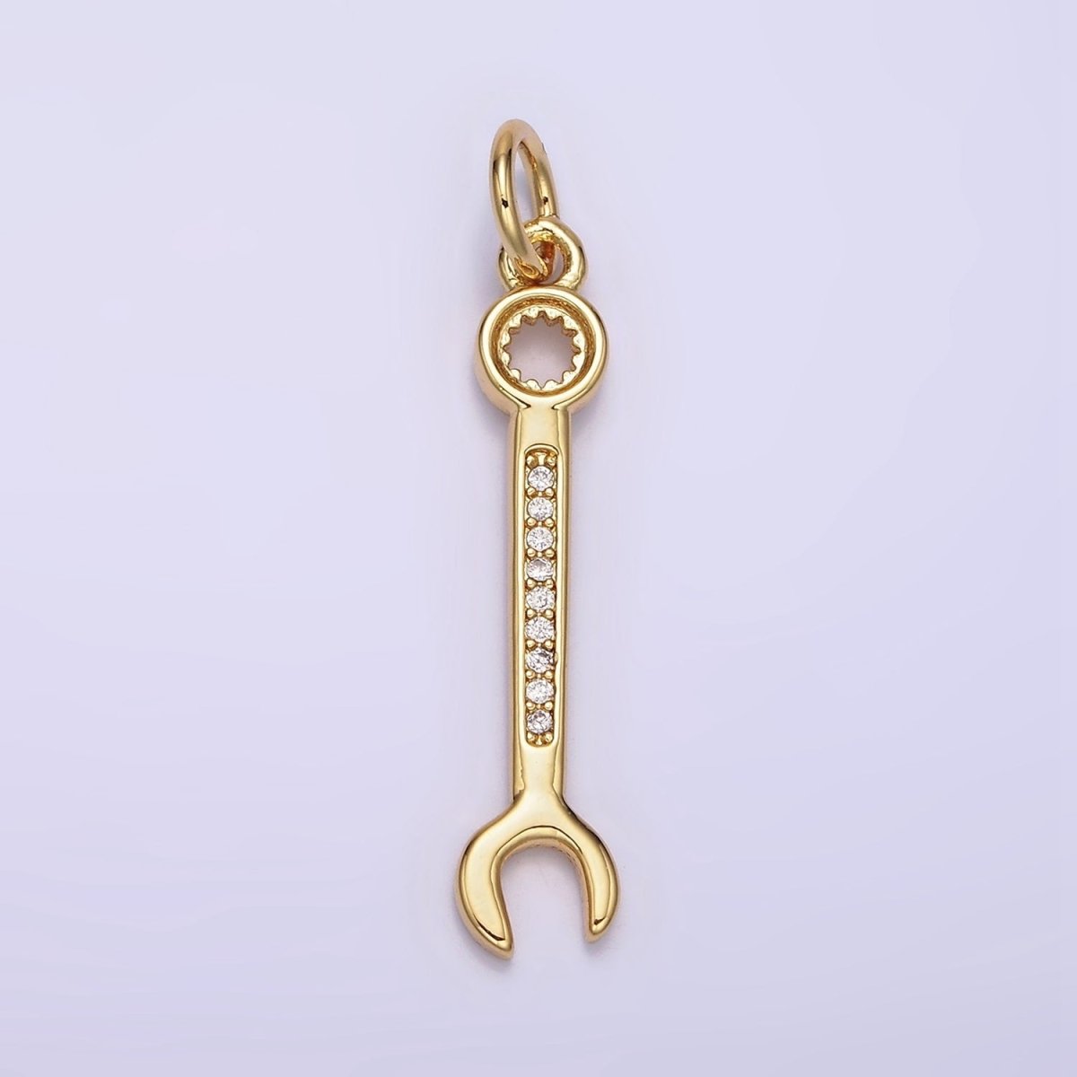 14K Gold Filled 30mm Clear Micro Paved CZ Combination Wrench Construction Tool Charm | N1102