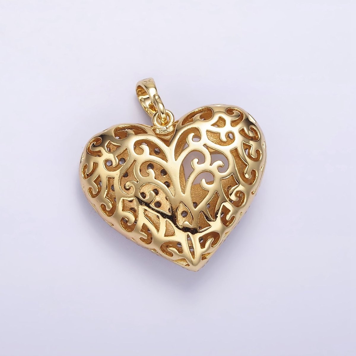 14K Gold Filled 30mm Clear Micro Paved CZ Double Sided Filigree Open Heart Pendant | AA720