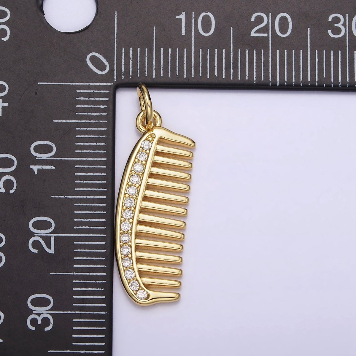 14K Gold Filled 30mm Clear Micro Paved CZ Hair Comb Charm | N1101