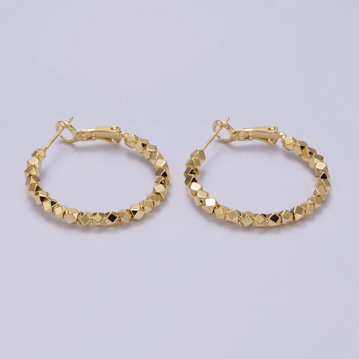 14K Gold Filled 30mm Geometric Bead Hinge Hoop Earrings | AE688