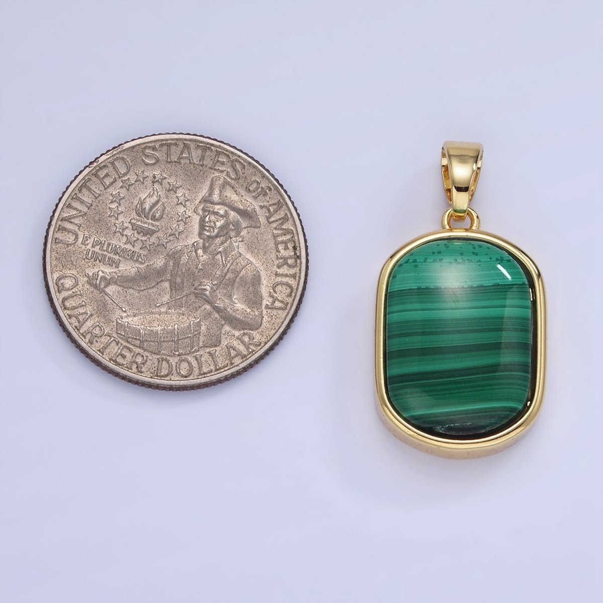 14K Gold Filled 30mm Malachite Gemstone Oblong Bezel Pendant | AA1237