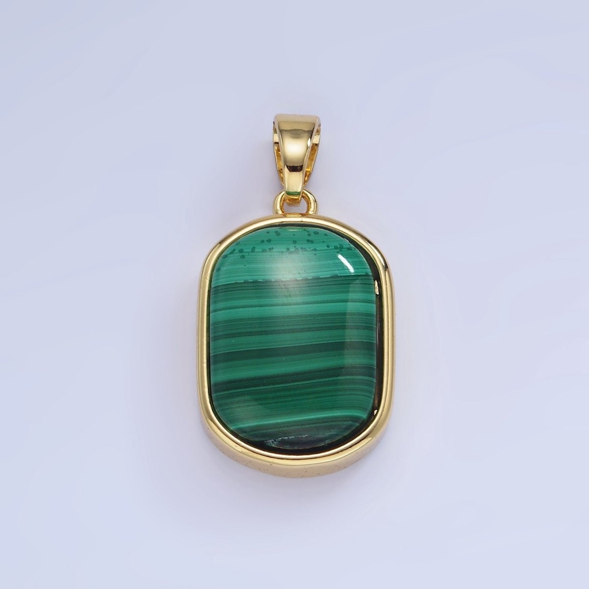 14K Gold Filled 30mm Malachite Gemstone Oblong Bezel Pendant | AA1237