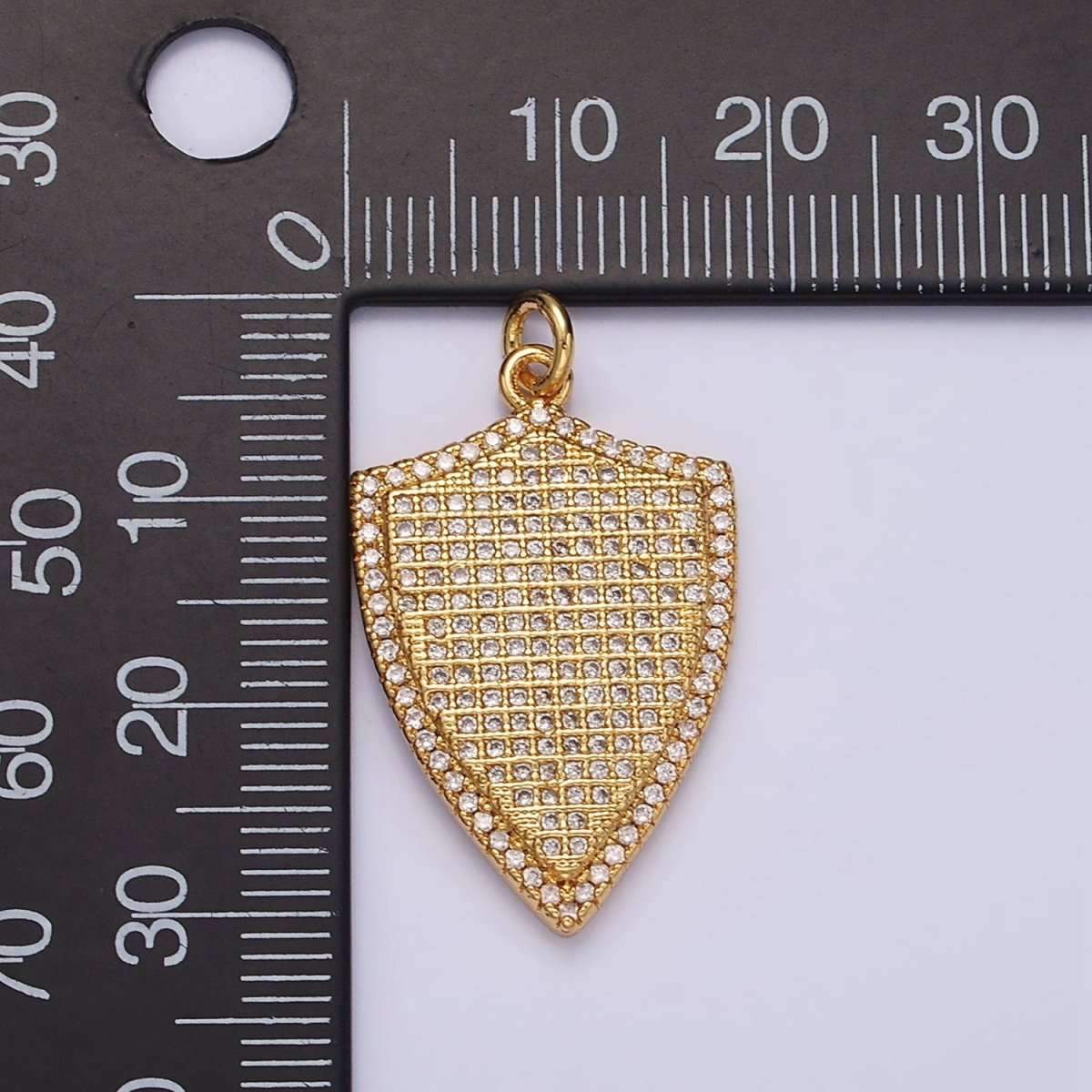 14K Gold Filled 30mm Micro Paved CZ Shield Charm in Silver, Gold, Black | N1132 - N1134