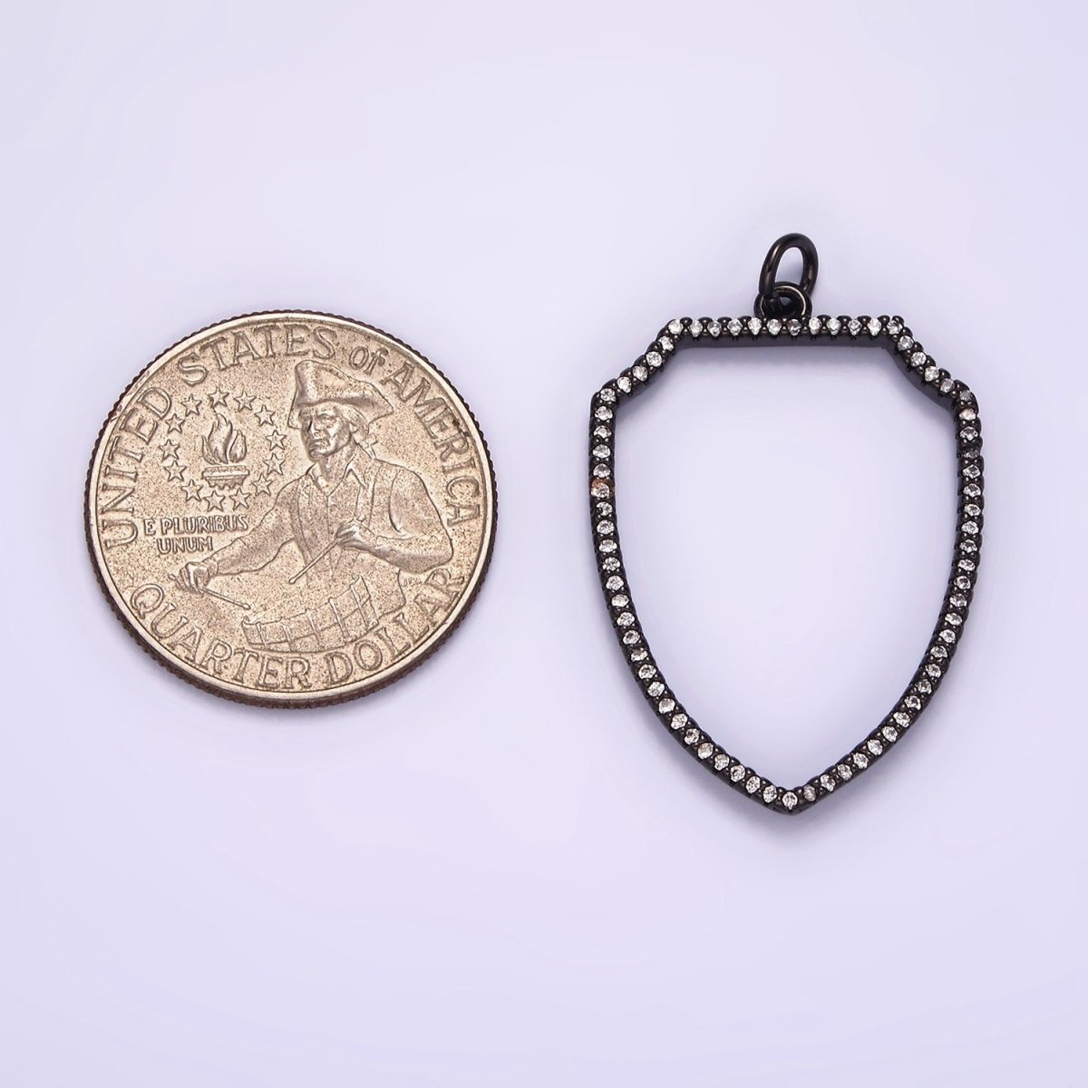 14K Gold Filled 30mm Open Micro Paved CZ Shield Crest Charm in Silver, Gold, Black | AG387 - AG389