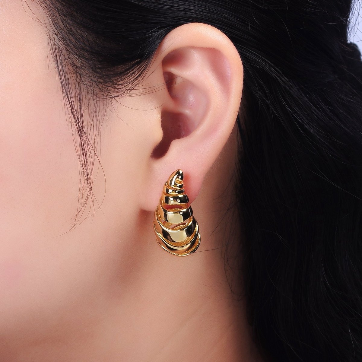 14K Gold Filled 30mm Open Multiple Band Teardrop Minimalist Stud Earrings | AE178
