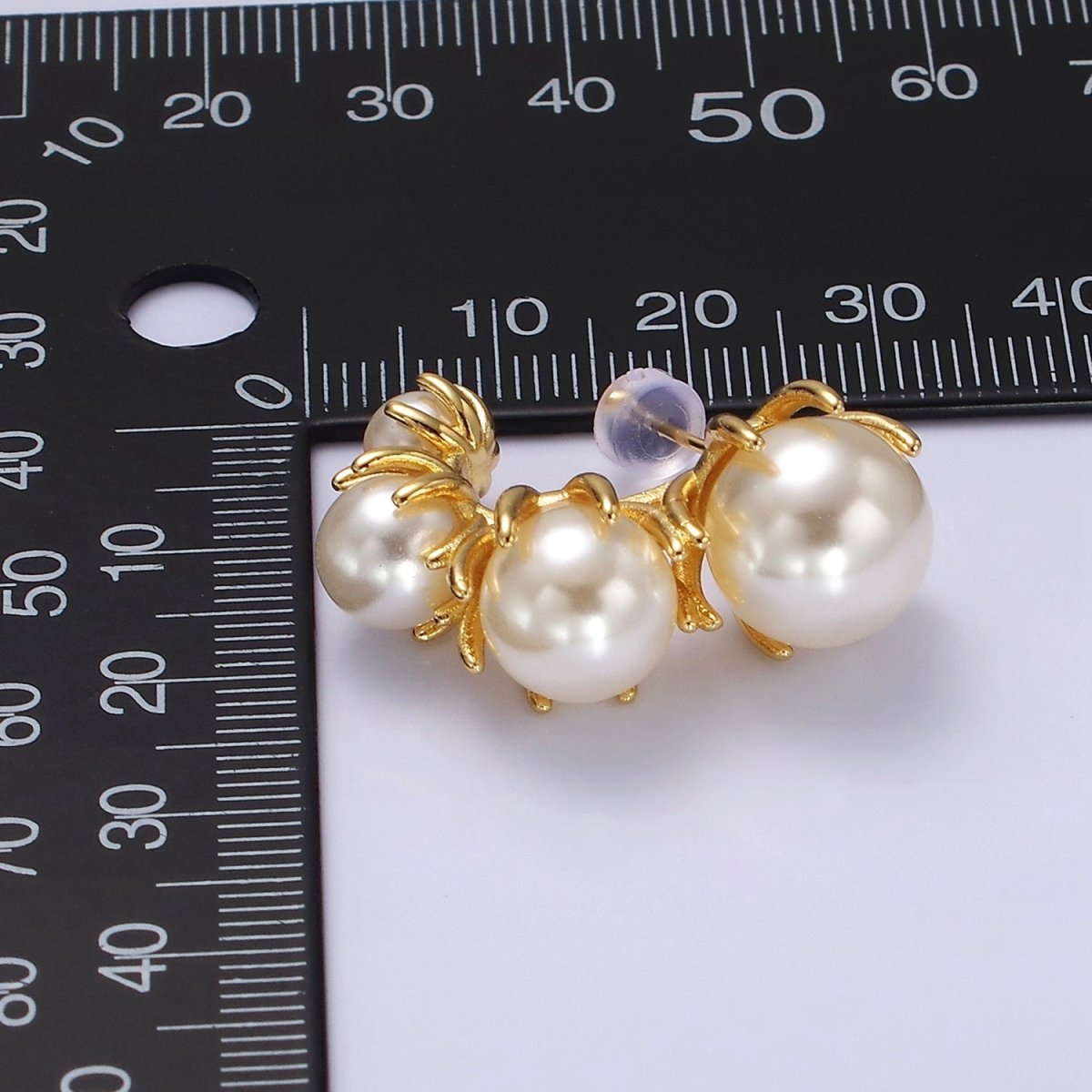 14K Gold Filled 30mm Pearl Curved Lined J-Shaped Hoop Earrings | AE195