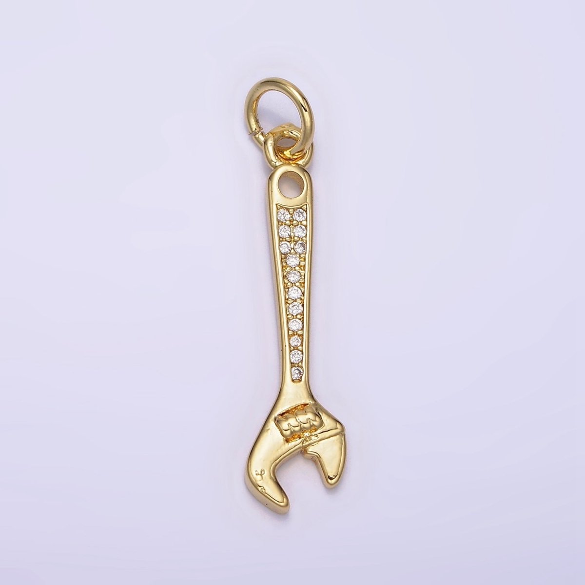 14K Gold Filled 32mm Clear Micro Paved CZ Torque Wrench Construction Tool Charm | N1100