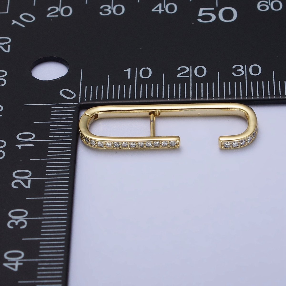 14K Gold Filled 32mm Micro Paved CZ Geometric C-Shaped English Lock Earrings | AB253