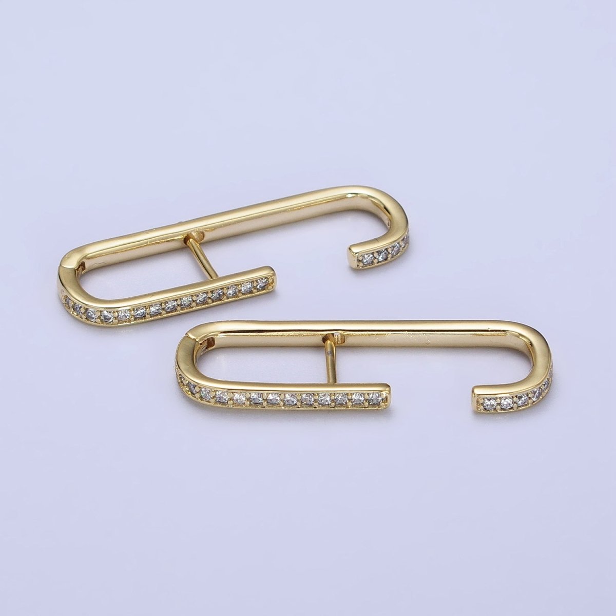 14K Gold Filled 32mm Micro Paved CZ Geometric C-Shaped English Lock Earrings | AB253