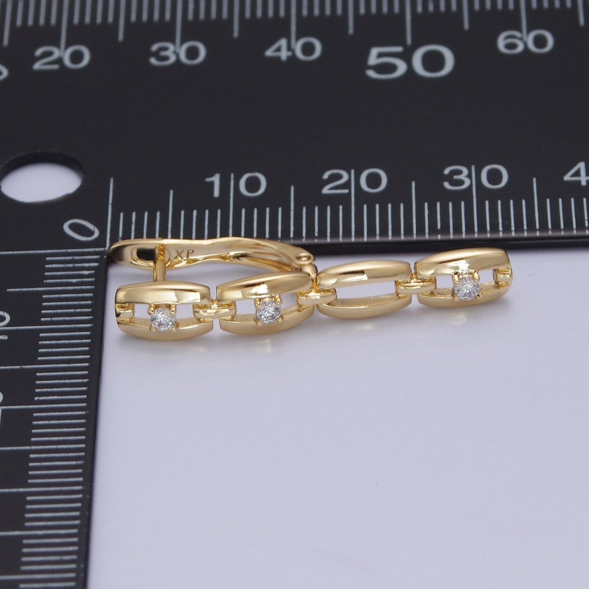 14K Gold Filled 32x12mm Cable Anchor Chain Link Cubic Zirconia CZ with English Lock Hoop Earrings P-299