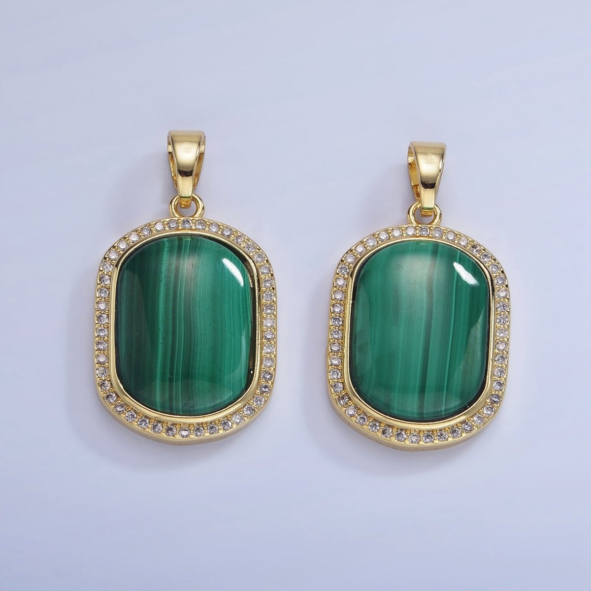 14K Gold Filled 33mm Malachite Oblong Micro Paved Bezel Pendant | AA1235