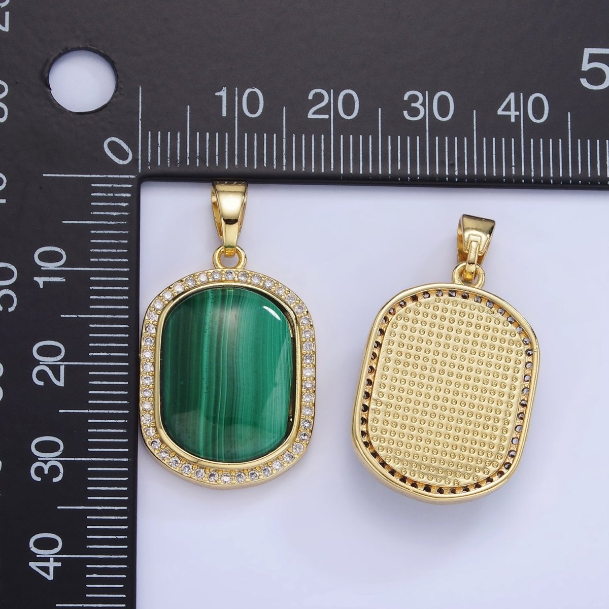 14K Gold Filled 33mm Malachite Oblong Micro Paved Bezel Pendant | AA1235