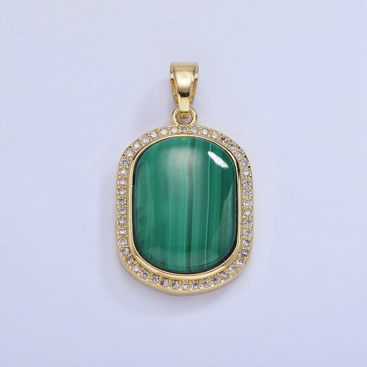 14K Gold Filled 33mm Malachite Oblong Micro Paved Bezel Pendant | AA1235