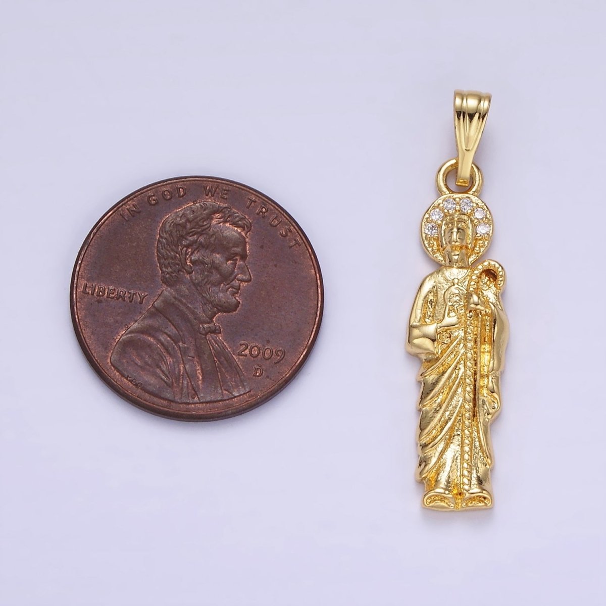 14K Gold Filled 33mm Saint Jude Religious Micro Paved CZ Pendant | AA1144