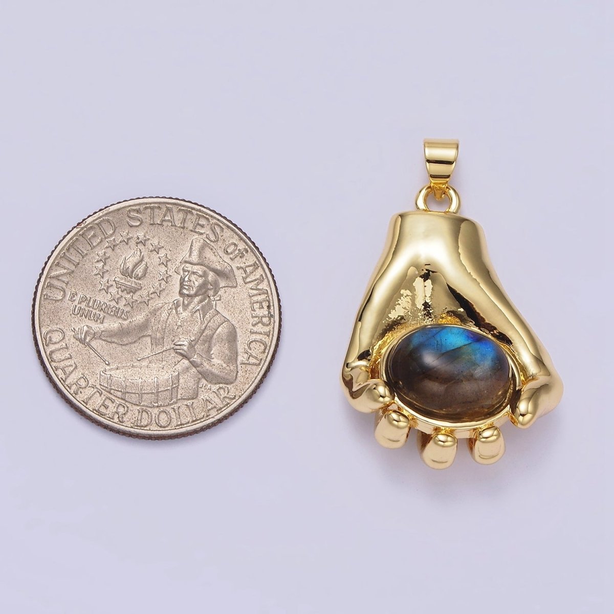 14K Gold Filled 34mm Hand-Held Labradorite Cabochon Pendant | AA682