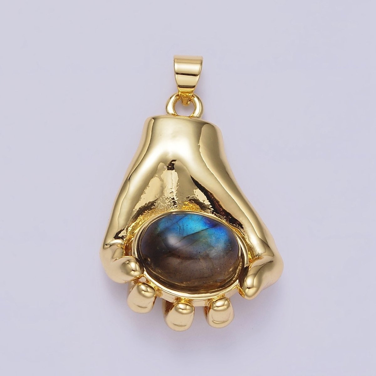14K Gold Filled 34mm Hand-Held Labradorite Cabochon Pendant | AA682