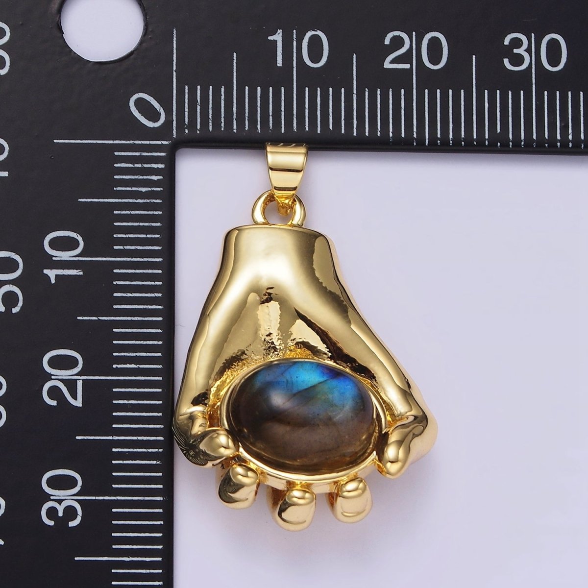 14K Gold Filled 34mm Hand-Held Labradorite Cabochon Pendant | AA682