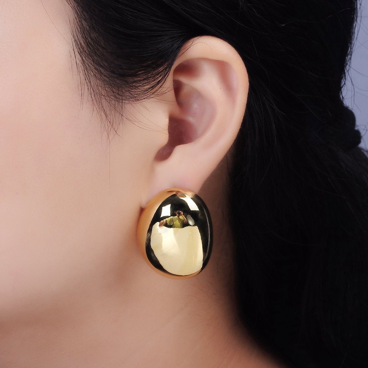 14K Gold Filled 35mm Bean Oval Dome Statement Stud Earrings | AE-240