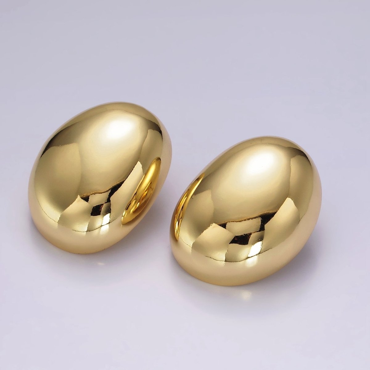 14K Gold Filled 35mm Bean Oval Dome Statement Stud Earrings | AE-240