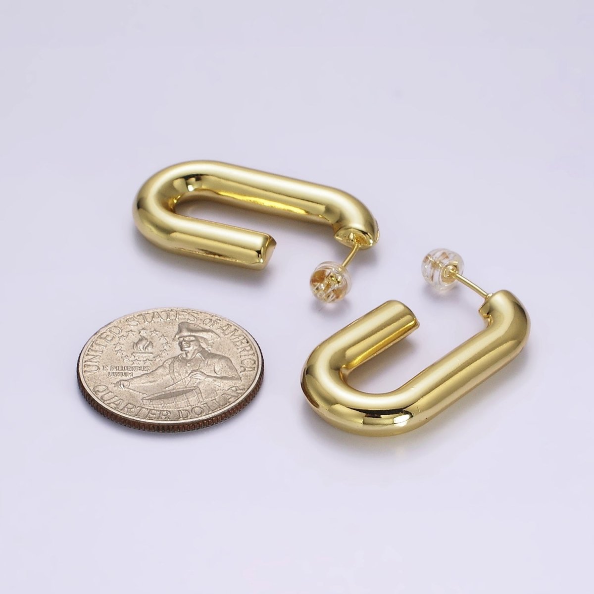 14K Gold Filled 35mm Chubby J-Shaped Hoop Earrings in Gold & Silver | AE547 AE548