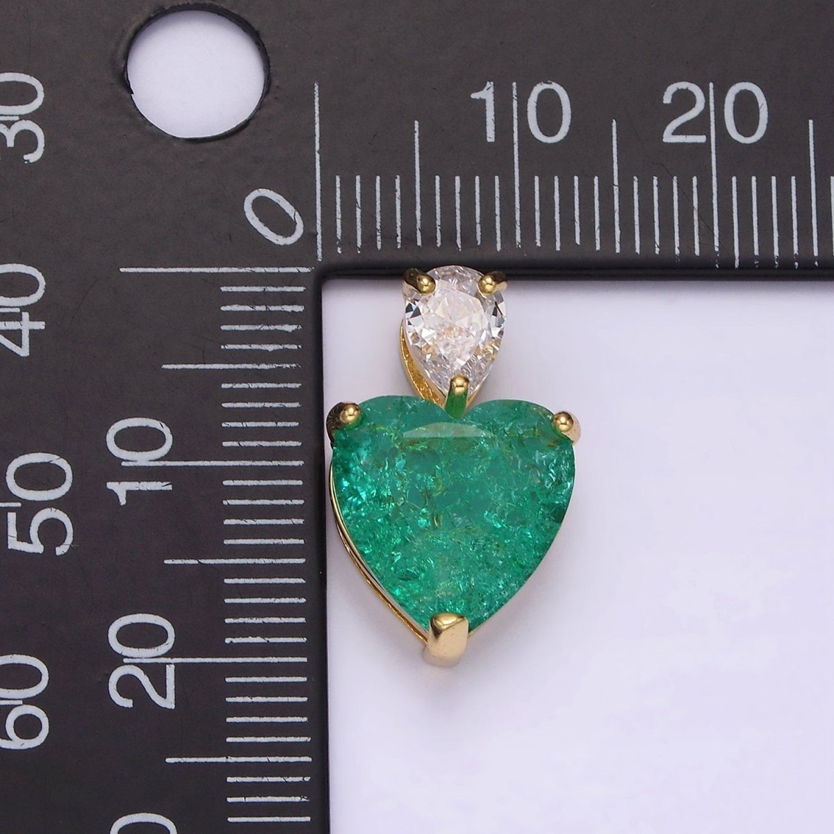 14K Gold Filled 35mm Green Heart CZ Teardrop Pendant | N1830