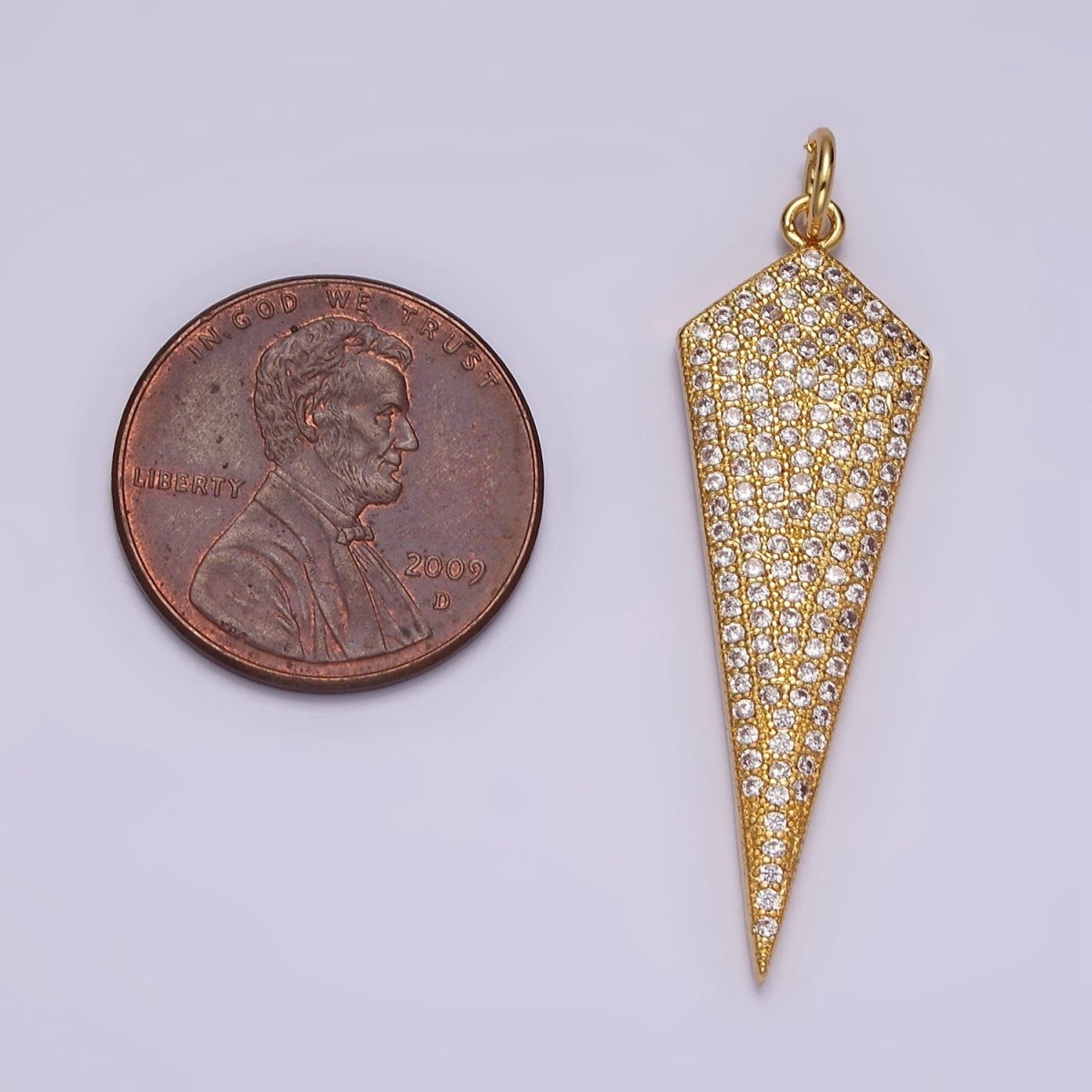 14K Gold Filled 35mm Micro Paved CZ Shield Arrow Tip Charm | AG-354