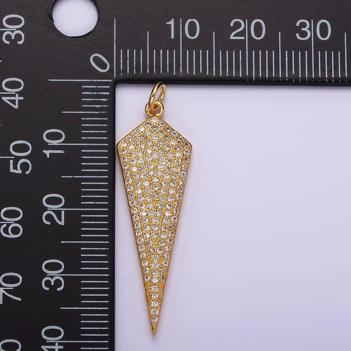 14K Gold Filled 35mm Micro Paved CZ Shield Arrow Tip Charm | AG-354