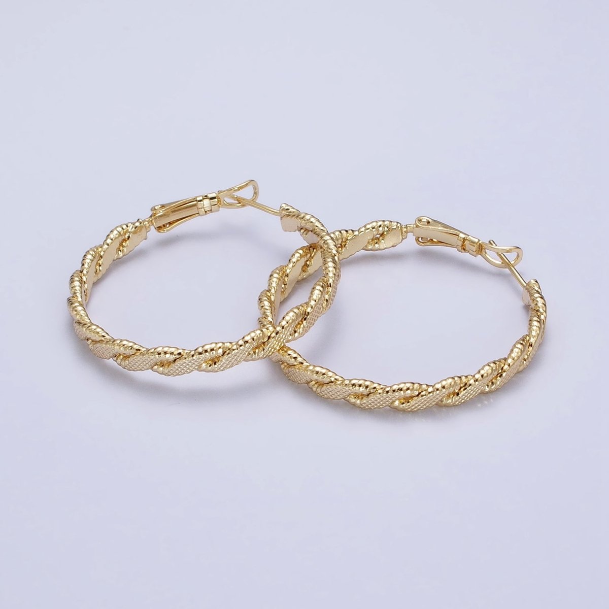 14K Gold Filled 35mm Textured Flat Twisted Hinge Hoop Earrings | AE047
