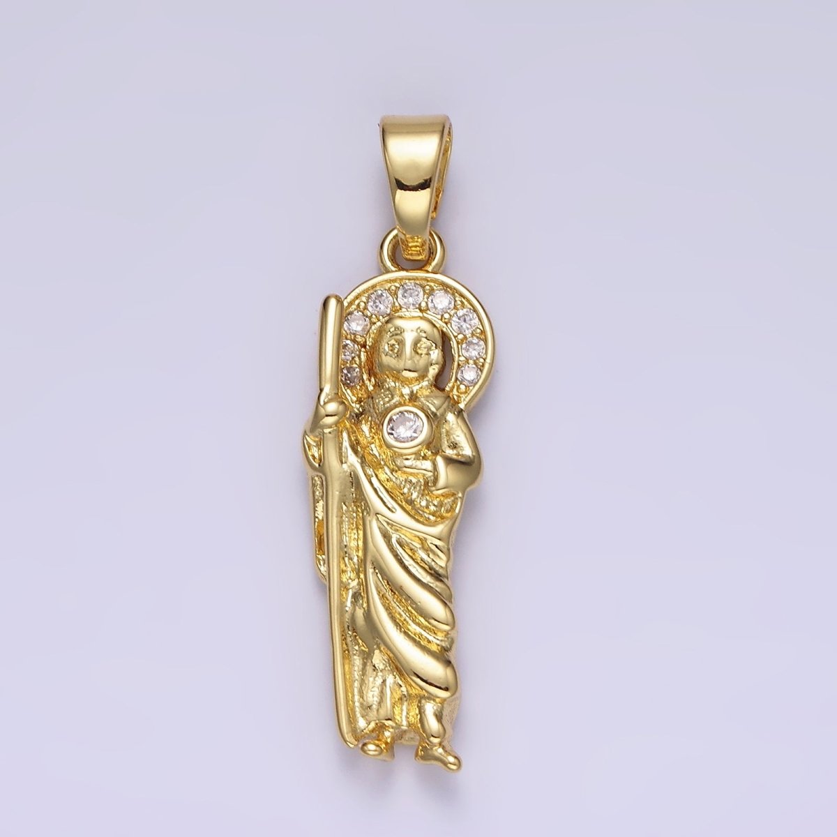 14K Gold Filled 36mm Saint Jude Religious Clear Micro Paved CZ Pendant | N1312