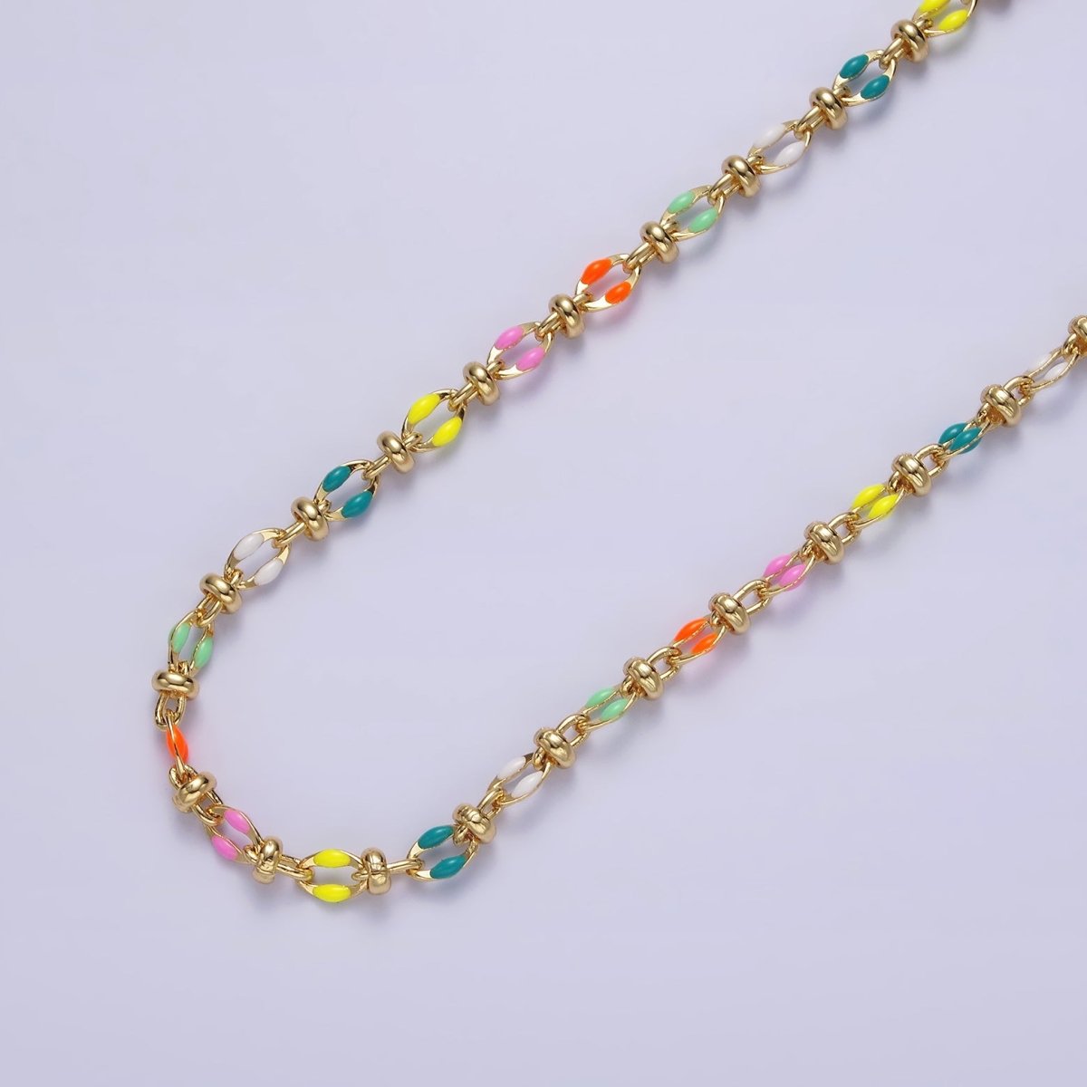 14K Gold Filled 3.8mm Multicolor Rainbow Enamel Crimp Double Link Unfinished Chain For Jewelry Making | ROLL-1394 to ROLL-1403 Clearance Pricing