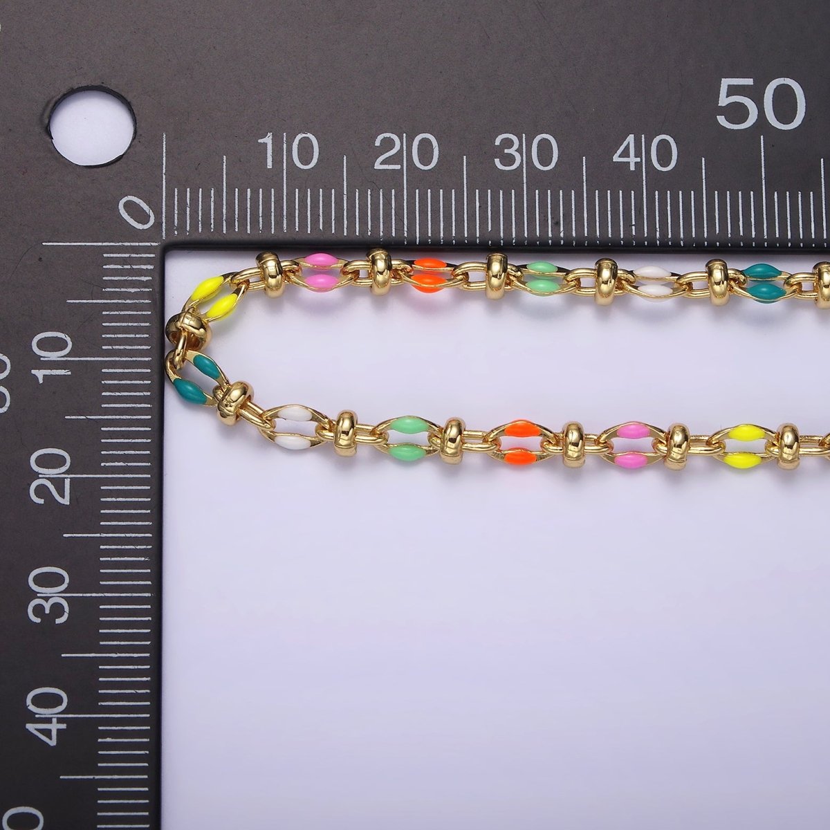14K Gold Filled 3.8mm Multicolor Rainbow Enamel Crimp Double Link Unfinished Chain For Jewelry Making | ROLL-1394 to ROLL-1403 Clearance Pricing