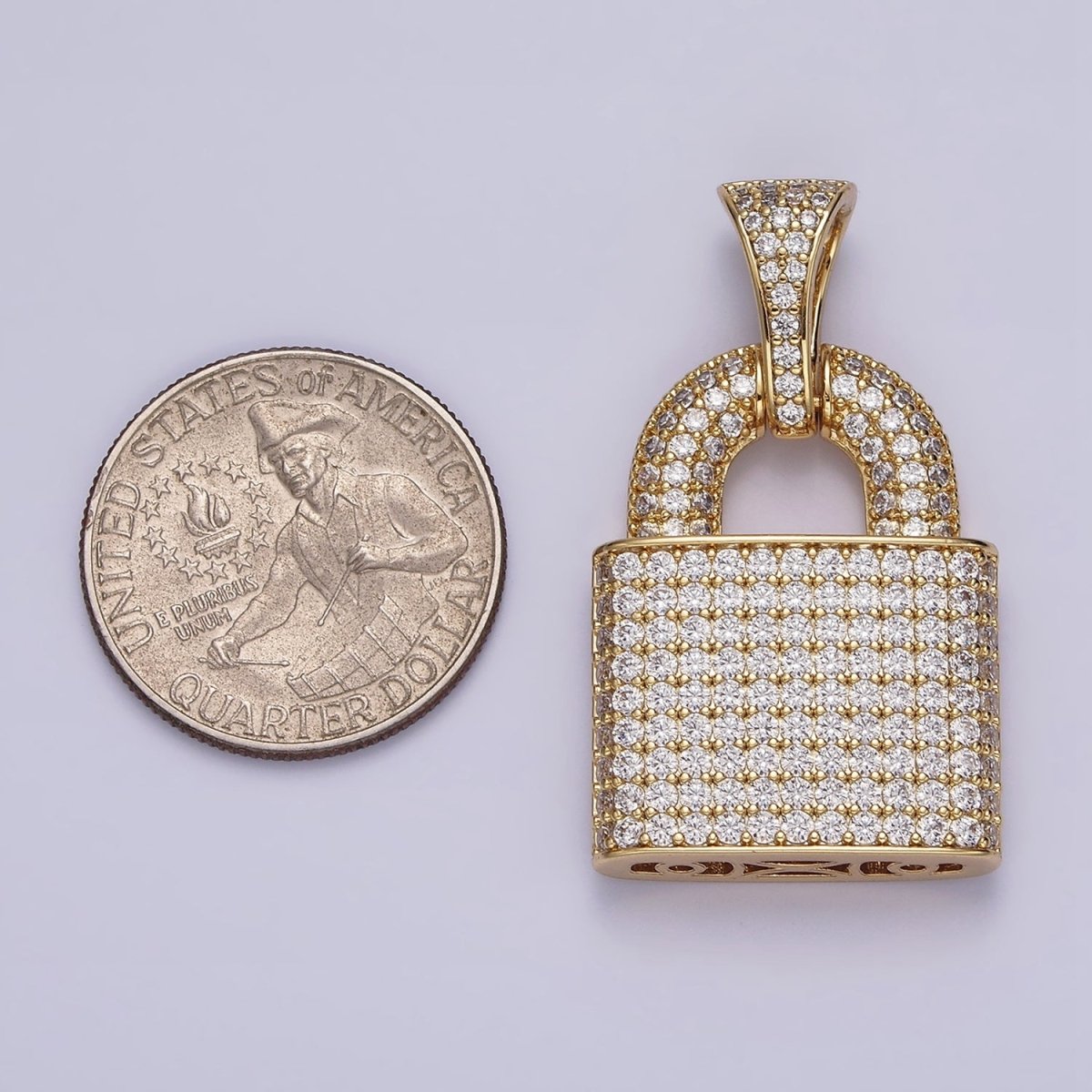 14K Gold Filled 40mm Clear Micro Paved CZ Padlock Pendant | AA647