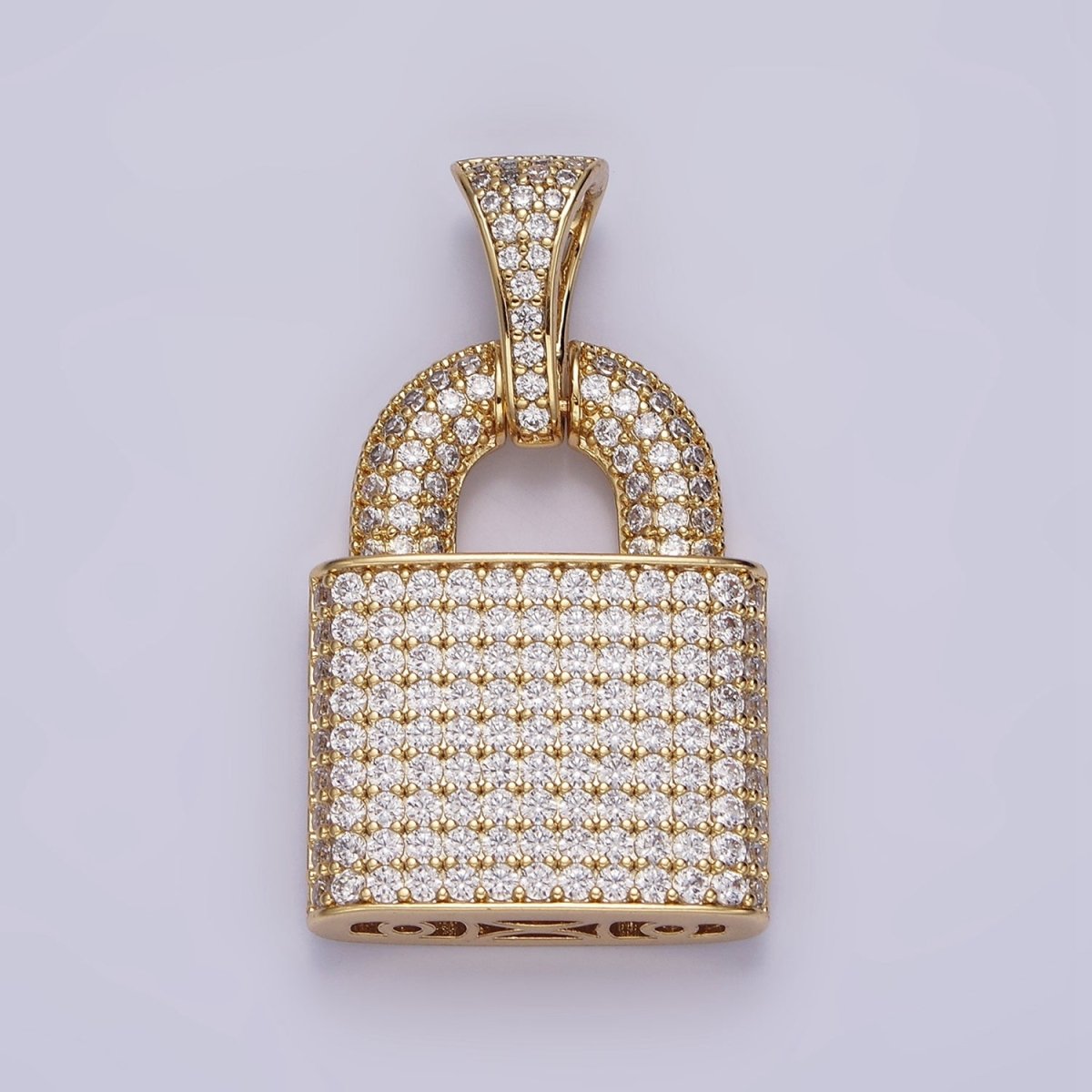 14K Gold Filled 40mm Clear Micro Paved CZ Padlock Pendant | AA647