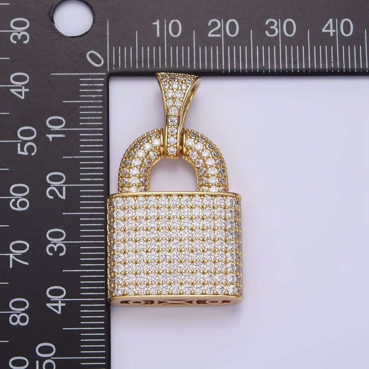 14K Gold Filled 40mm Clear Micro Paved CZ Padlock Pendant | AA647
