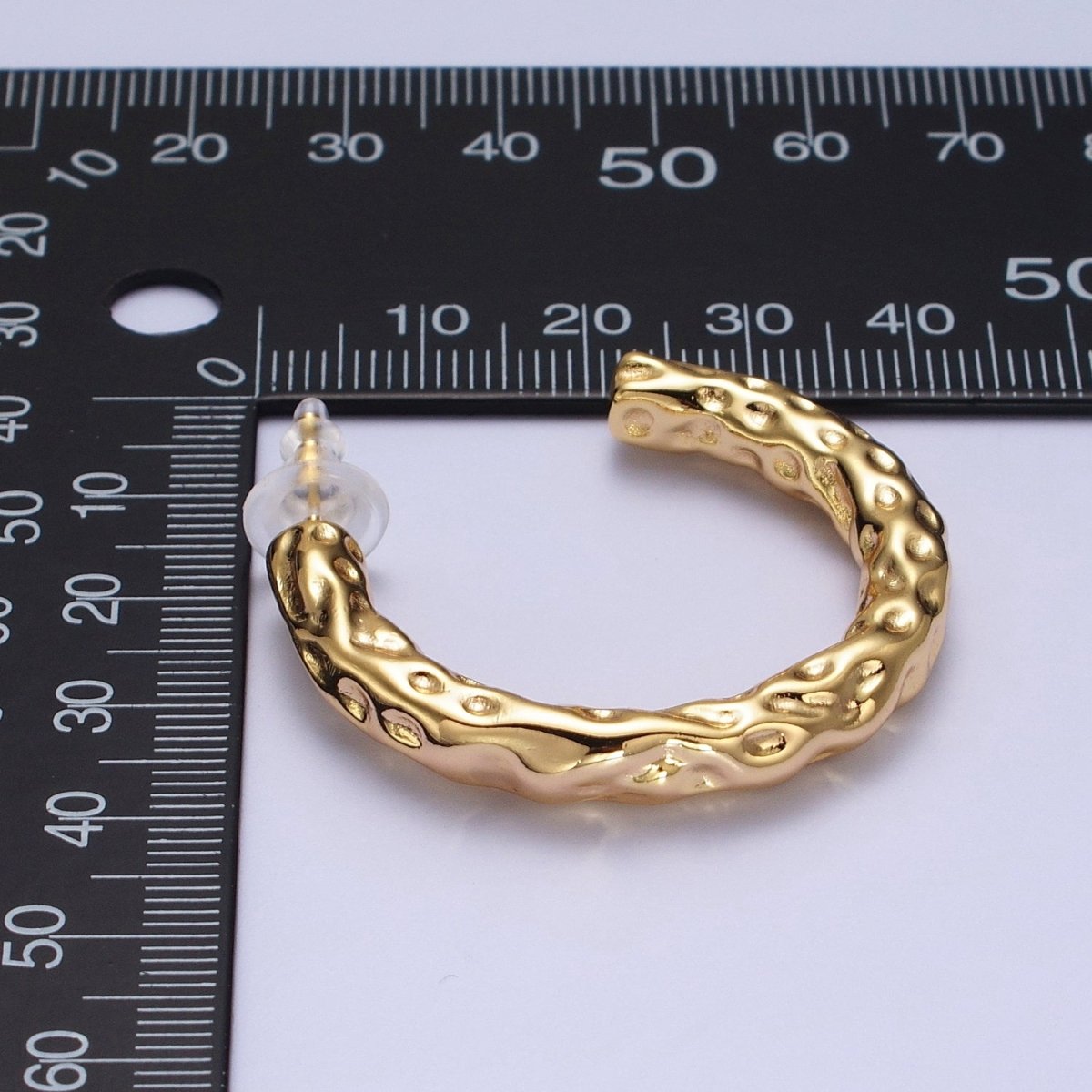 14K Gold Filled 40mm Geometric Hammered C-Shaped Hoop Earrings | V068