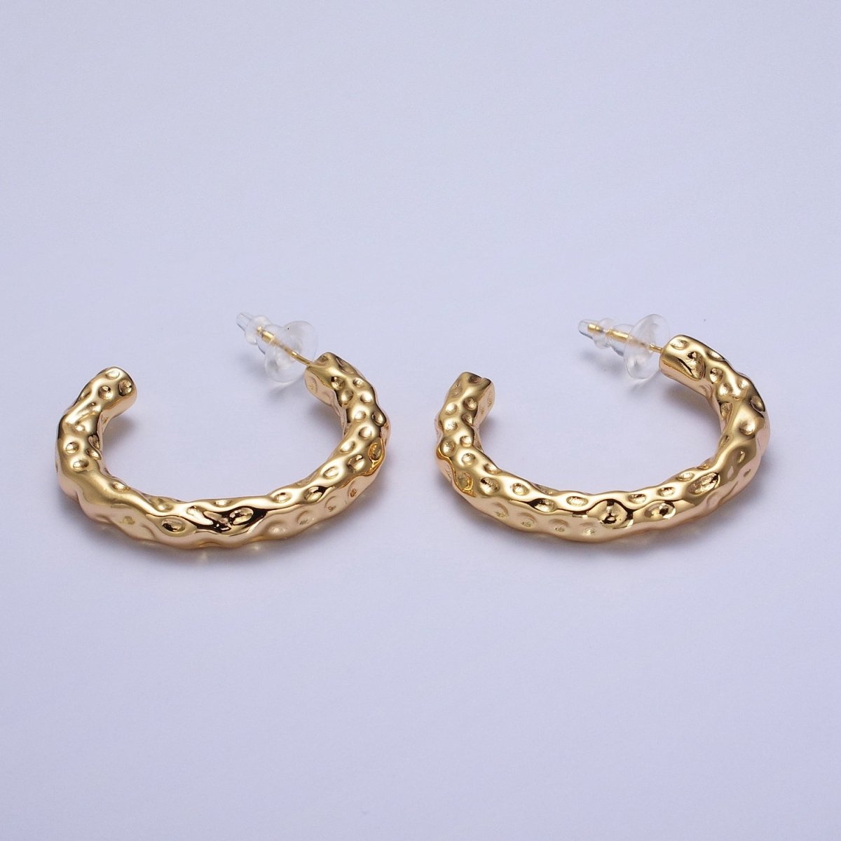 14K Gold Filled 40mm Geometric Hammered C-Shaped Hoop Earrings | V068