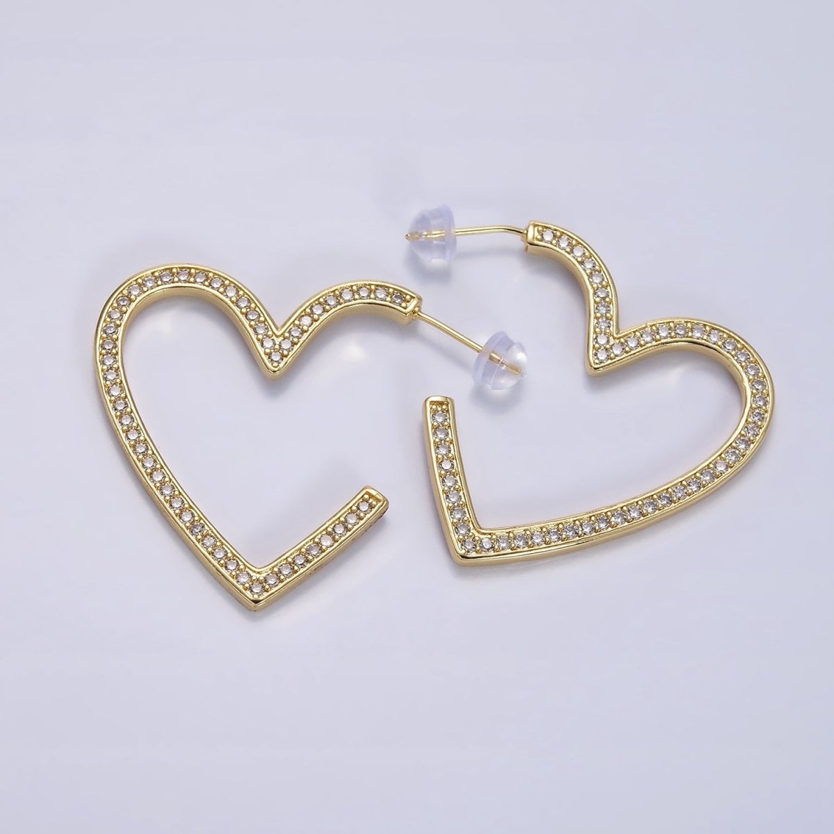 14K Gold Filled 40mm Open Heart CZ Lined Hoop Earrings | AE099
