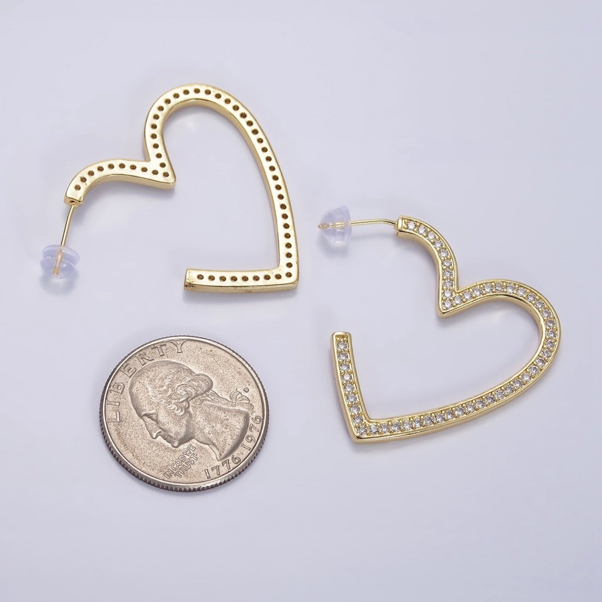 14K Gold Filled 40mm Open Heart CZ Lined Hoop Earrings | AE099