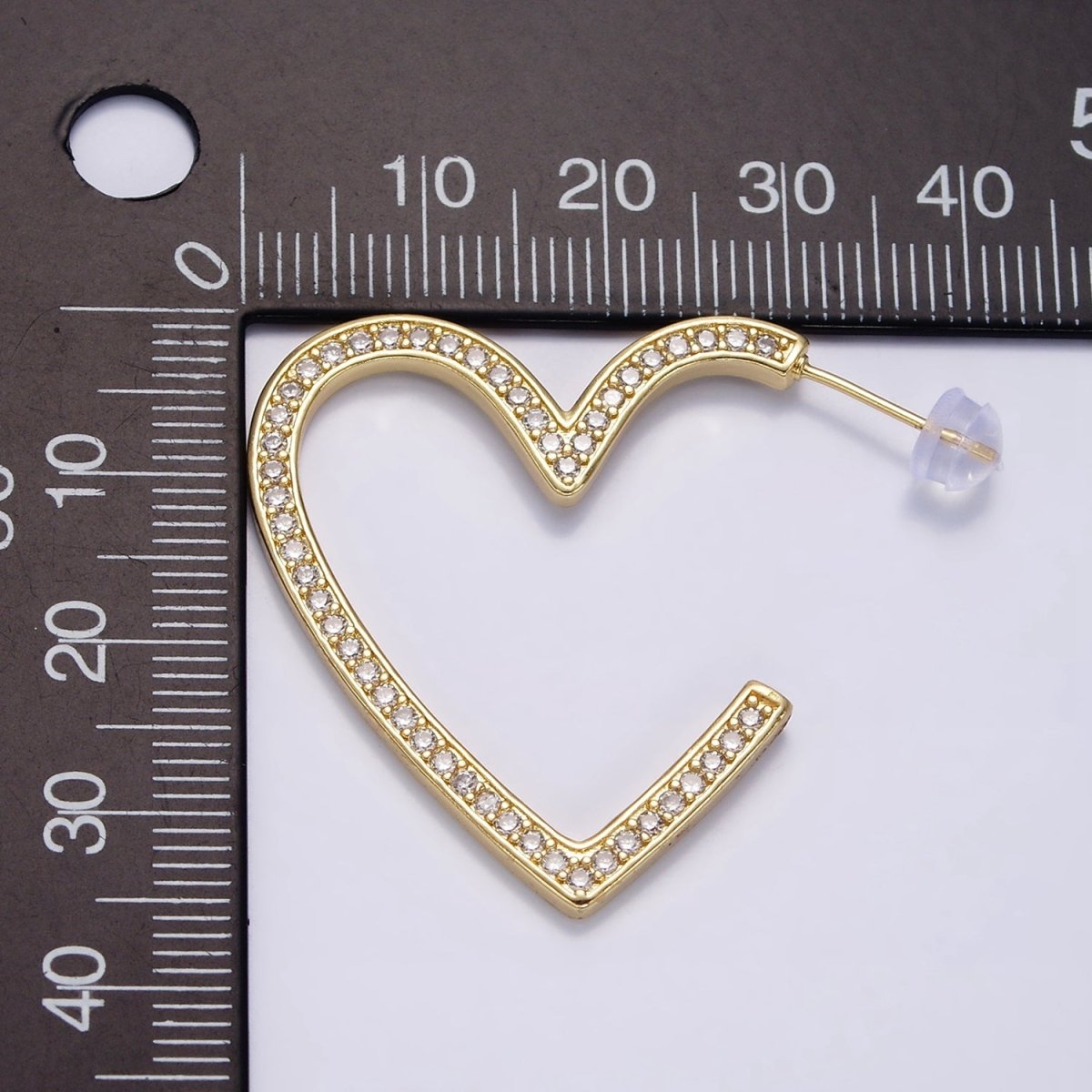 14K Gold Filled 40mm Open Heart CZ Lined Hoop Earrings | AE099