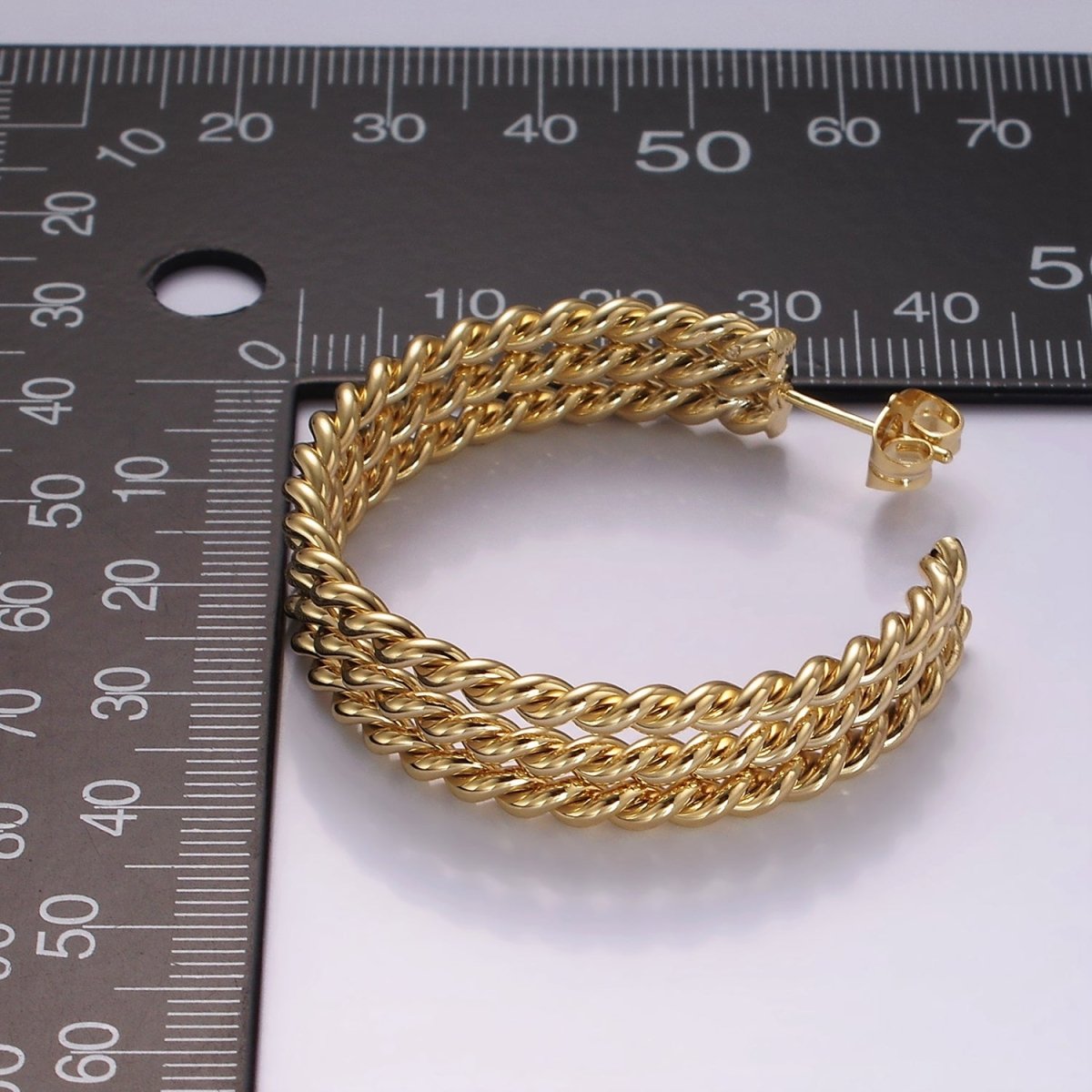 14K Gold Filled 40mm Triple Twisted Croissant Rope C-Shaped Hoop Earrings | AE404