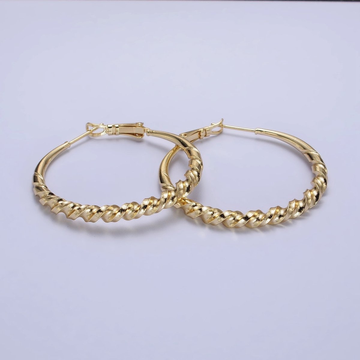 14K Gold Filled 40mm Twisted Spiral Coil Statement Latch Hinge Hoop Earrings | AE065