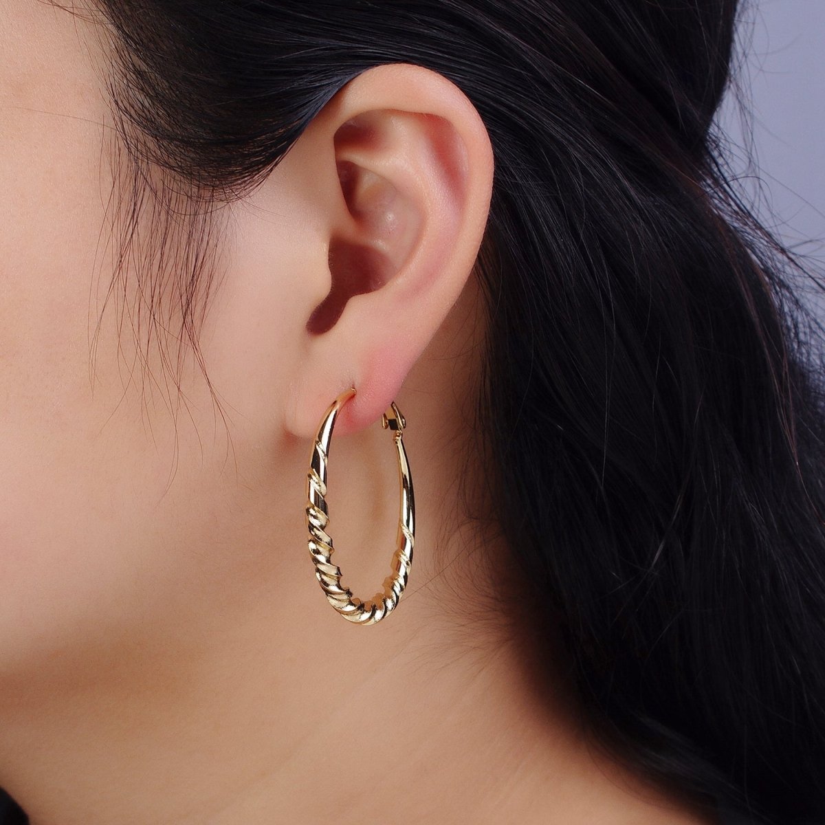 14K Gold Filled 40mm Twisted Spiral Coil Statement Latch Hinge Hoop Earrings | AE065