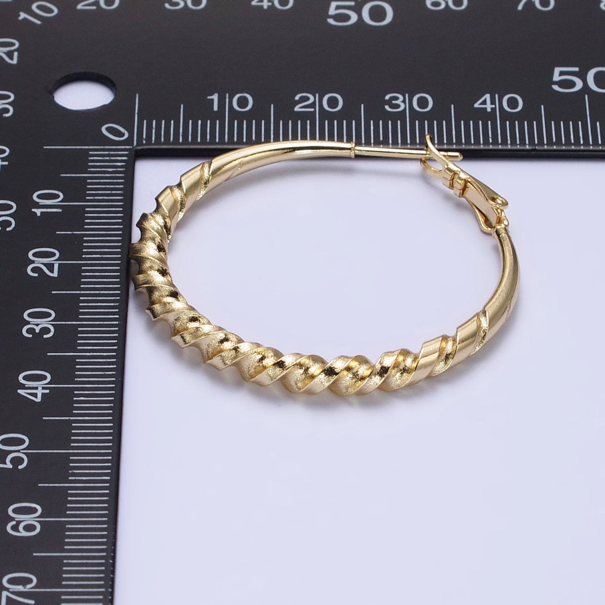 14K Gold Filled 40mm Twisted Spiral Coil Statement Latch Hinge Hoop Earrings | AE065