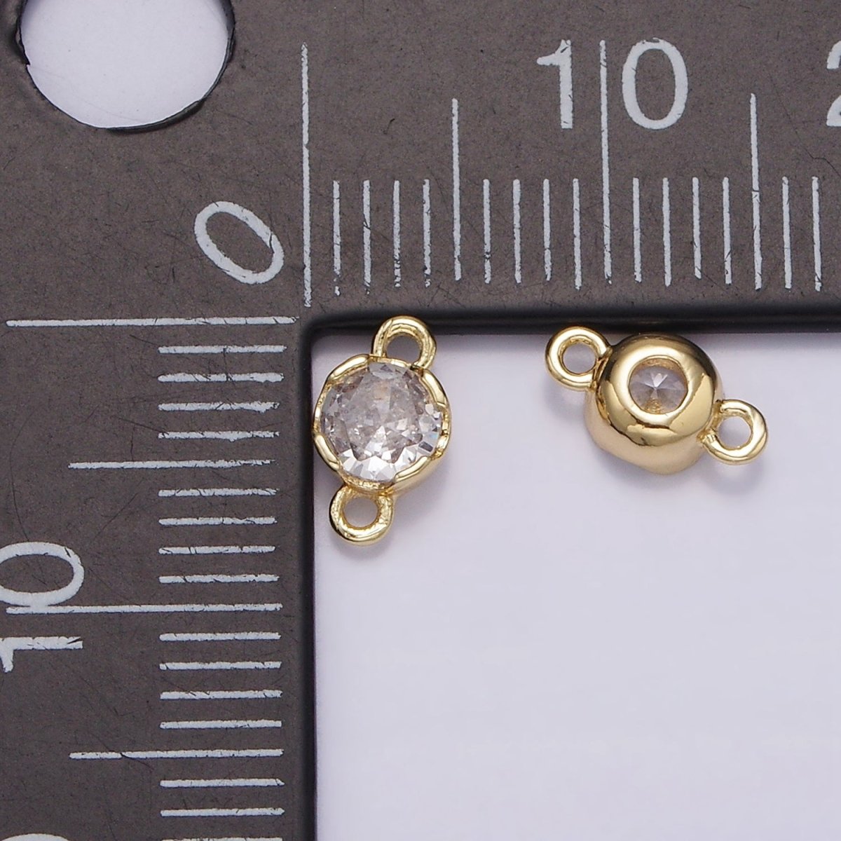 14K Gold Filled 4.5mm Clear CZ Round Bezel Connector | G819