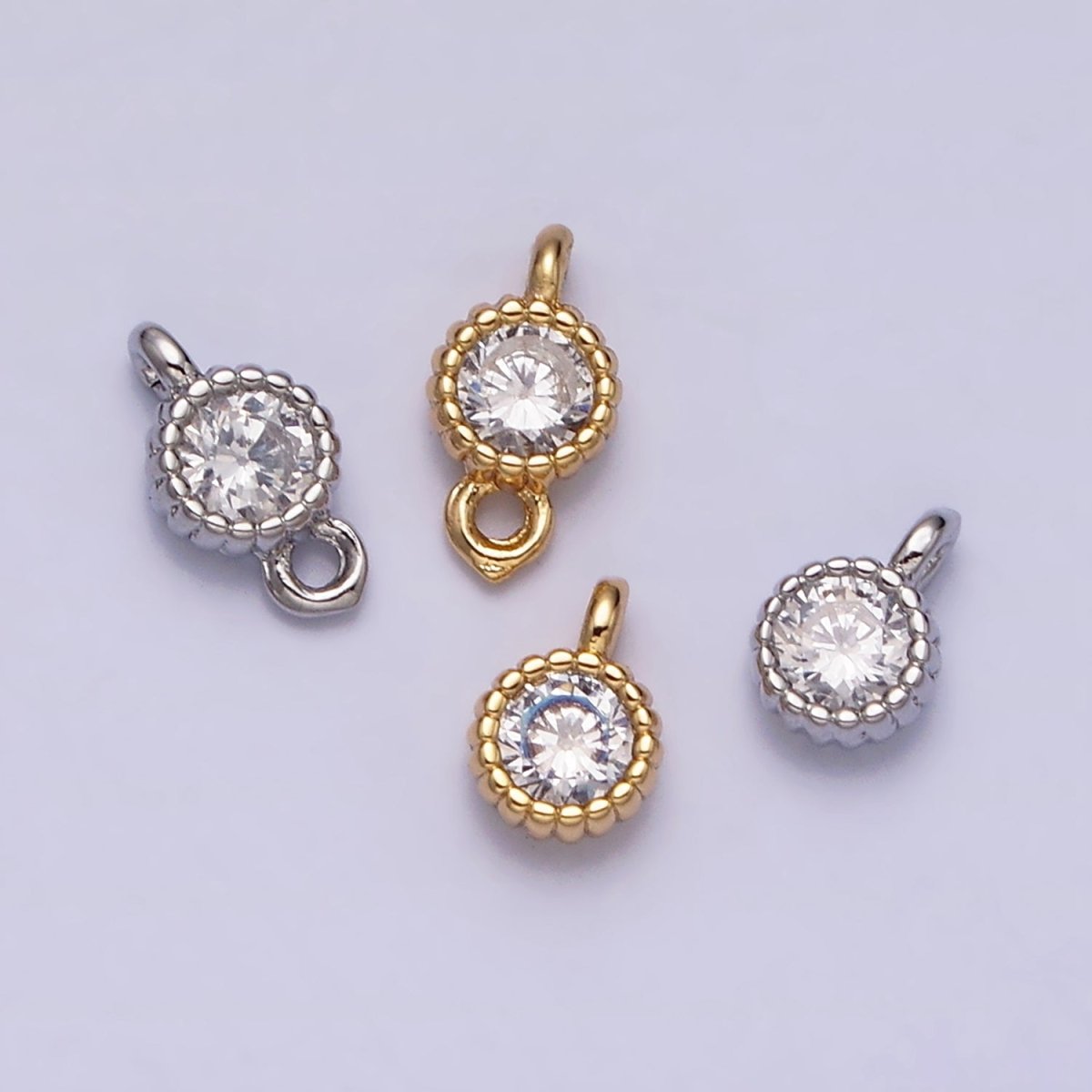 14K Gold Filled 4mm Clear Round CZ Beaded Charm in Gold & Silver | AC1319 AC1320