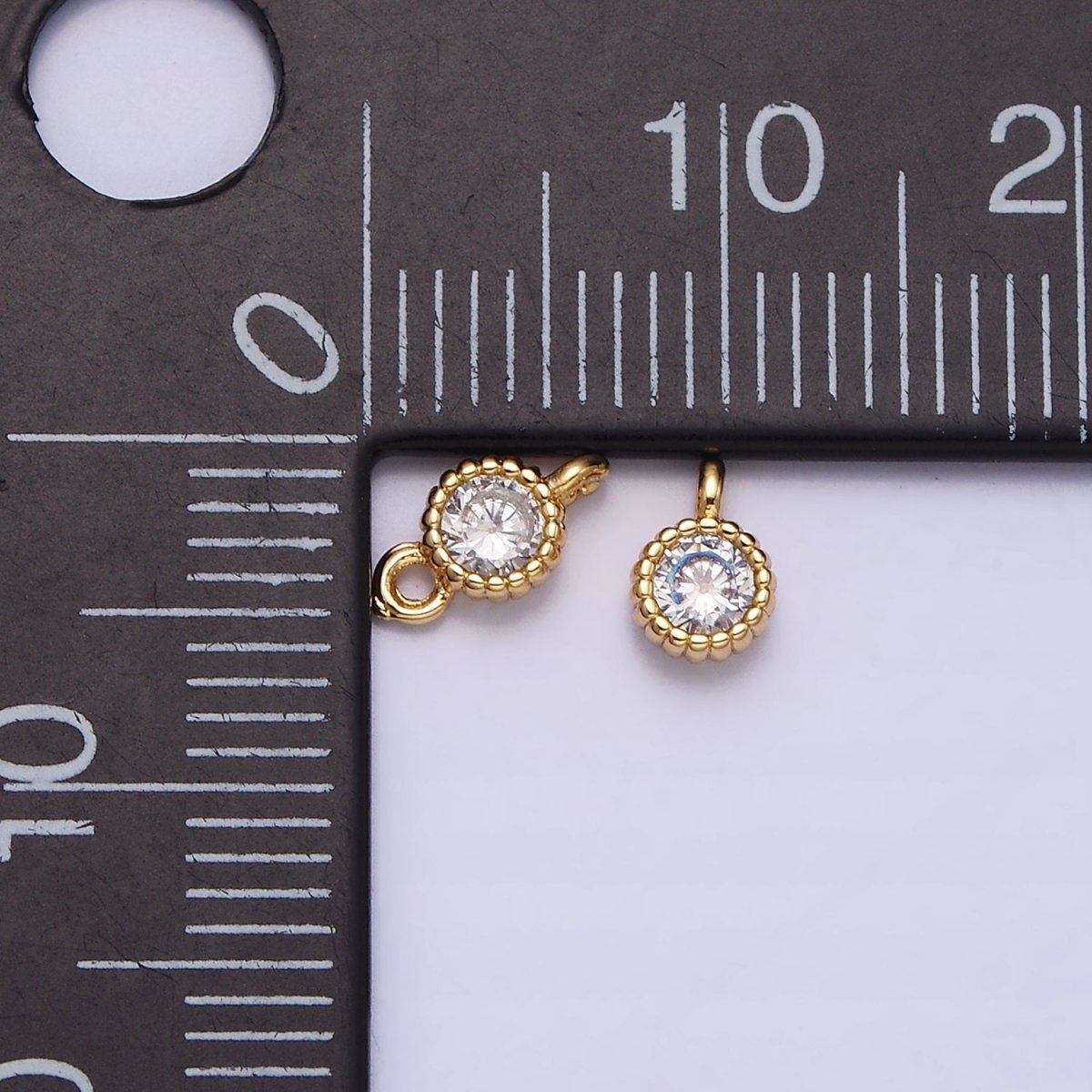 14K Gold Filled 4mm Clear Round CZ Beaded Charm in Gold & Silver | AC1319 AC1320