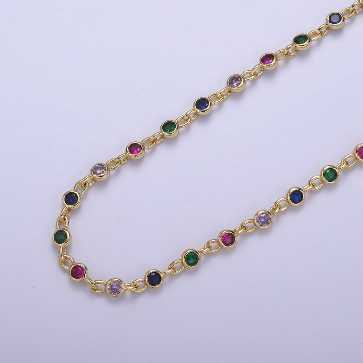 14K Gold Filled 4MM Rainbow Round Cut Bezel Chain by Yard, Station Necklace CZ Diamond by Foot for Necklace Bracelet Jewelry Making | ROLL-773 Clearance Pricing