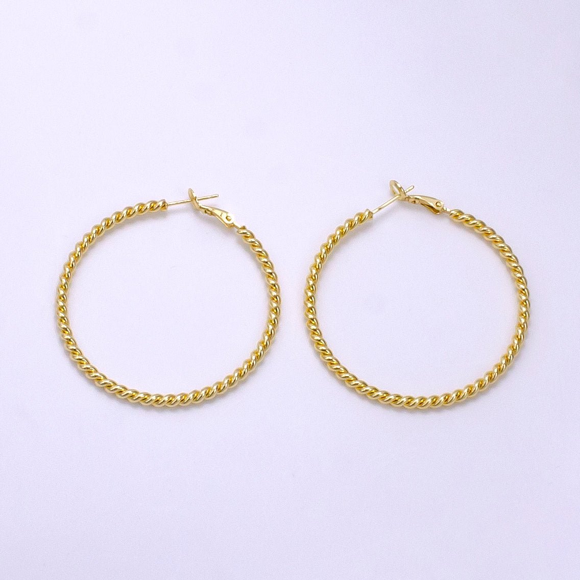 14K Gold Filled 50mm Rope Twist Hinge Minimalist Hoop Earrings | AE532