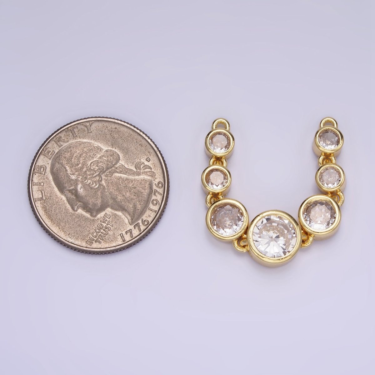 14K Gold Filled 58mm Multiple Clear Round CZ Lined Connector | G269