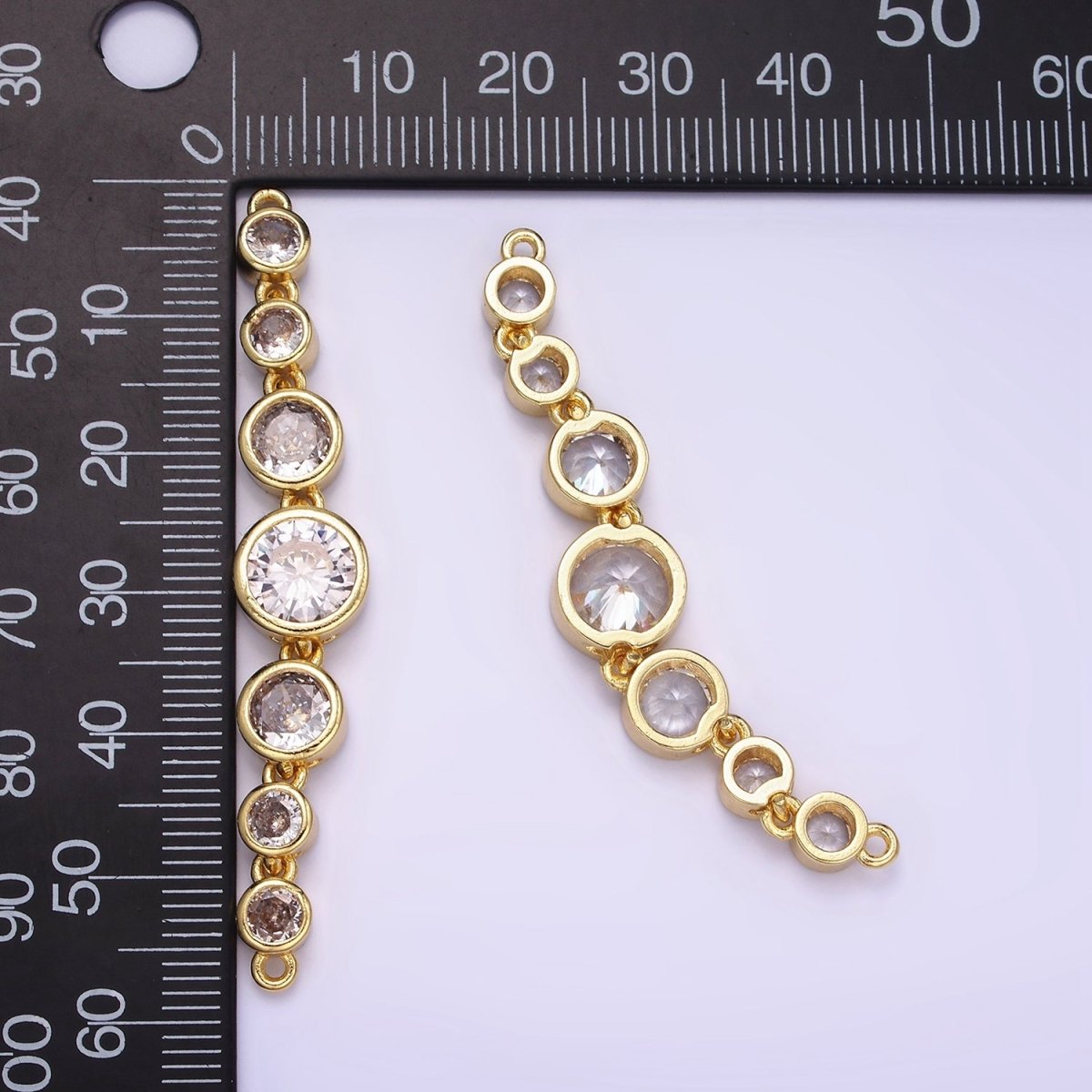 14K Gold Filled 58mm Multiple Clear Round CZ Lined Connector | G269